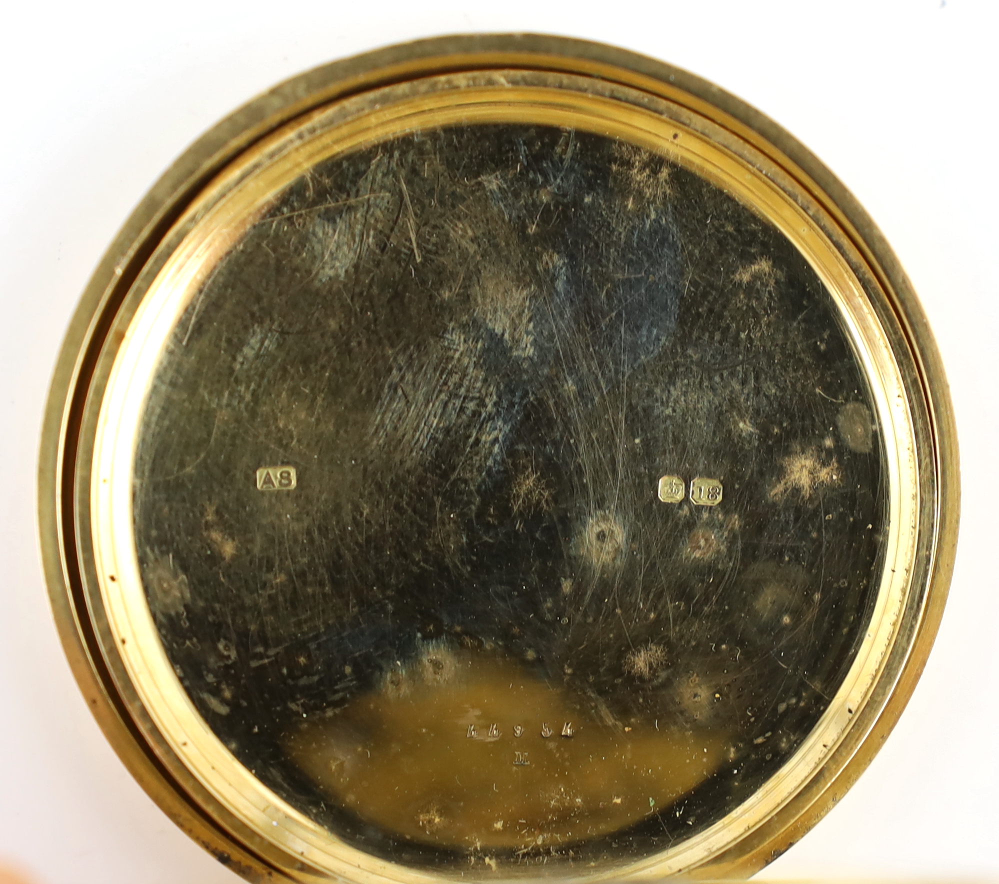 A Victorian 18ct gold keyless half hunter pocket watch by Leroy & Son